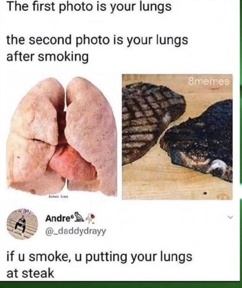 a close up of a person holding a piece of meat next to a picture of a steak