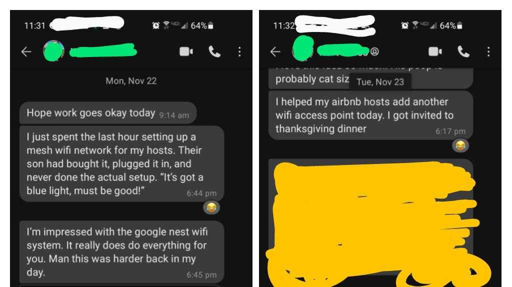 two screens of two texts that are being shared on the same phone