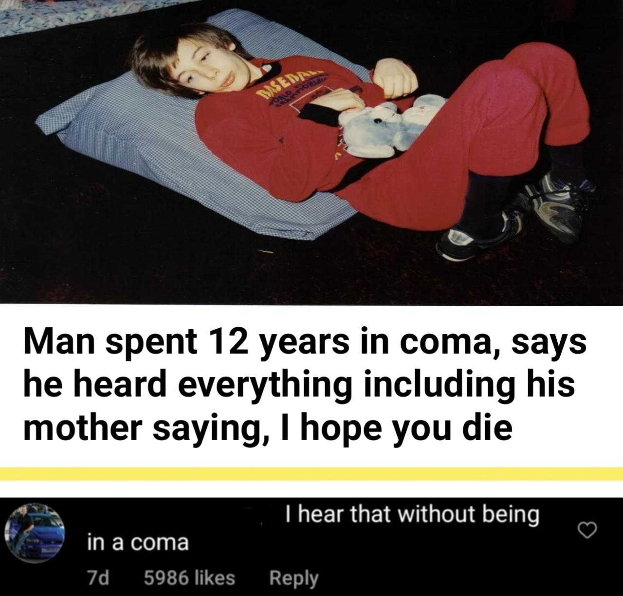 child laying on a pillow with a stuffed animal