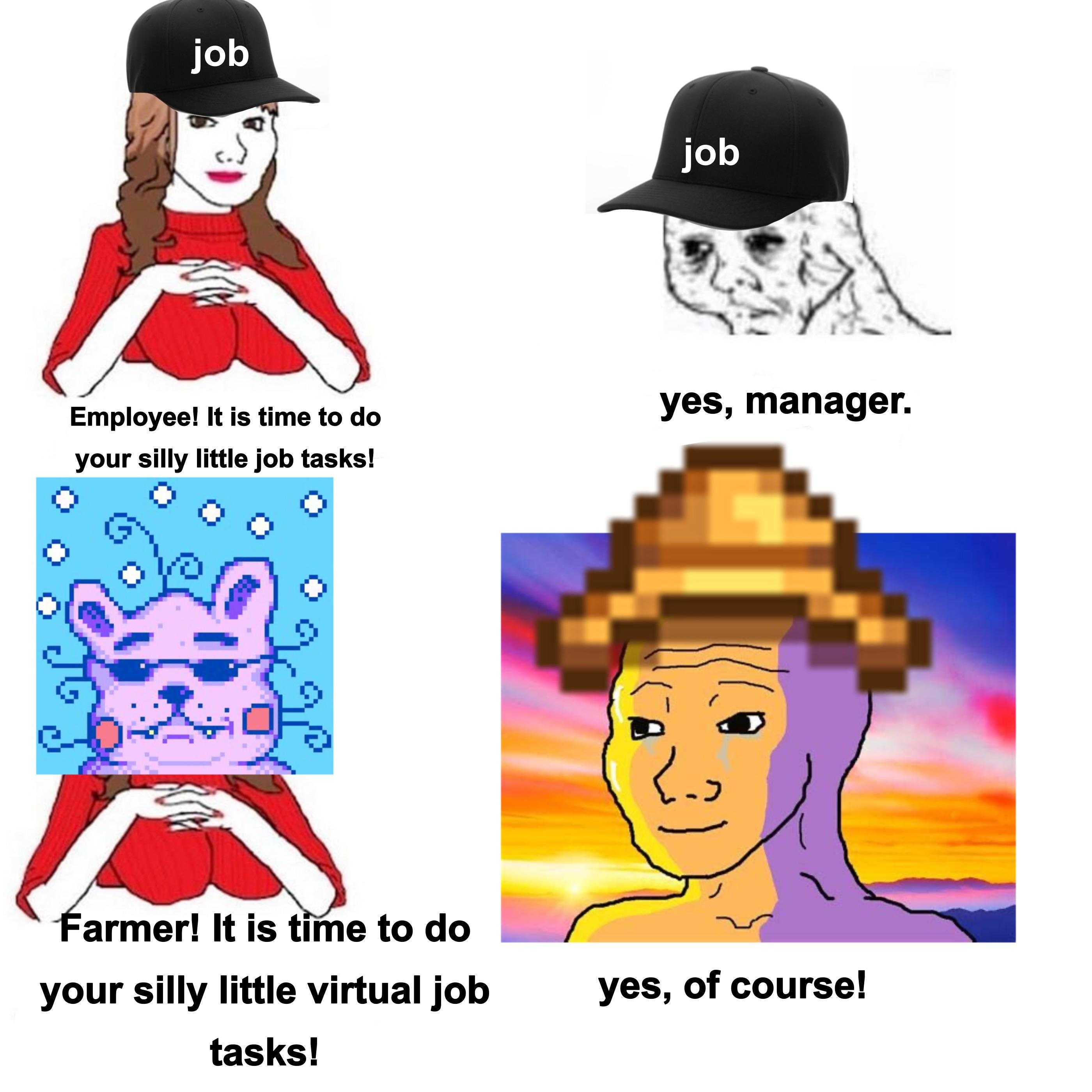 a cartoon picture of a woman with a hat and a man with a hat on