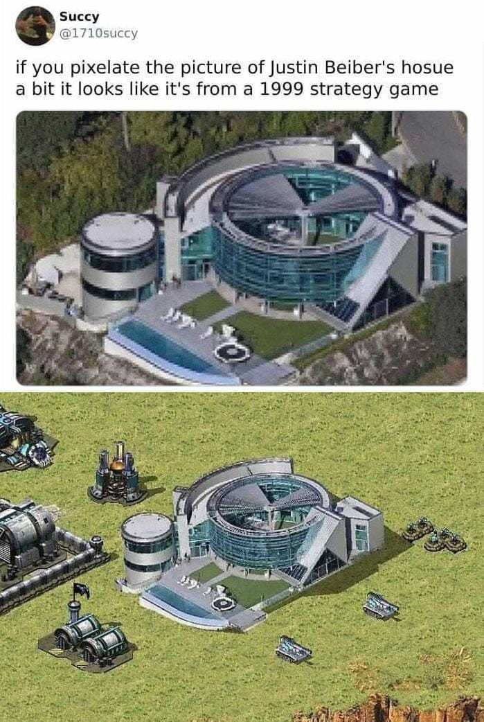 a picture of a picture of a house with a lot of tanks