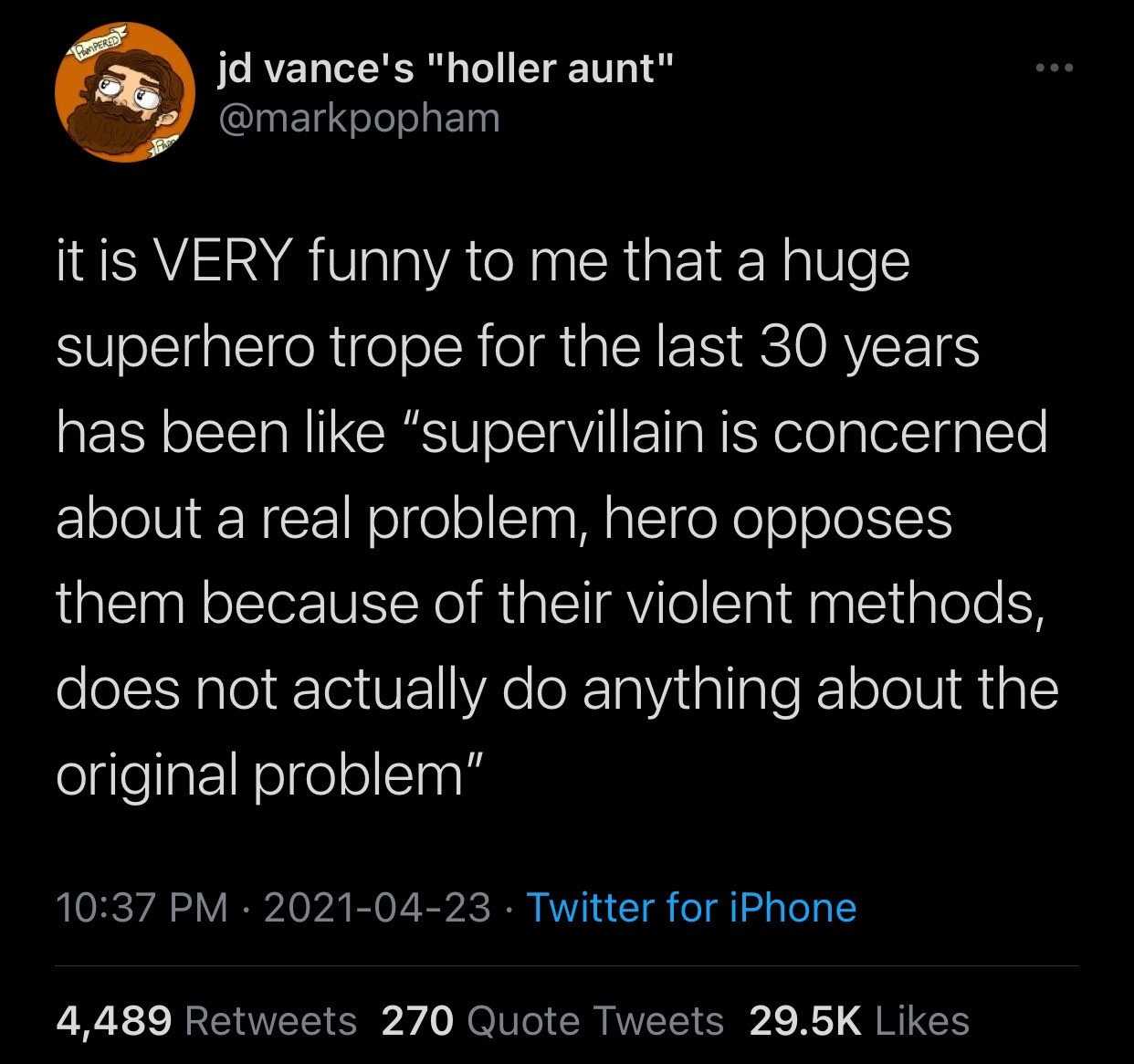 a tweet message from a man who is about to be a super hero