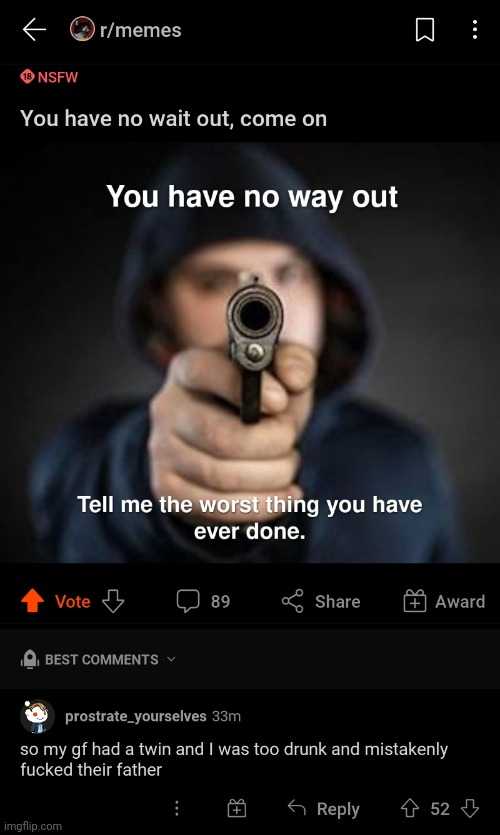 a close up of a person holding a gun with a caption on it