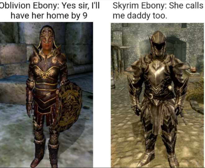 two pictures of a woman in armor and a man in a suit