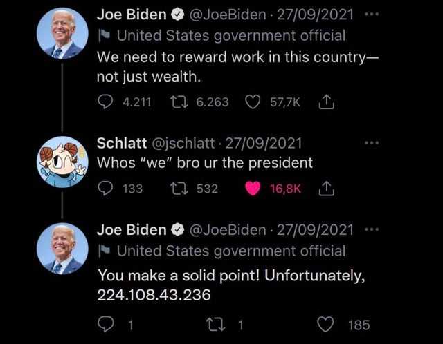 a screenshot of a twee with a picture of joe biden and joe biden