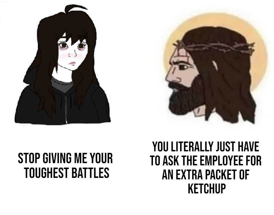 cartoon of jesus and a woman with a crown of thorns