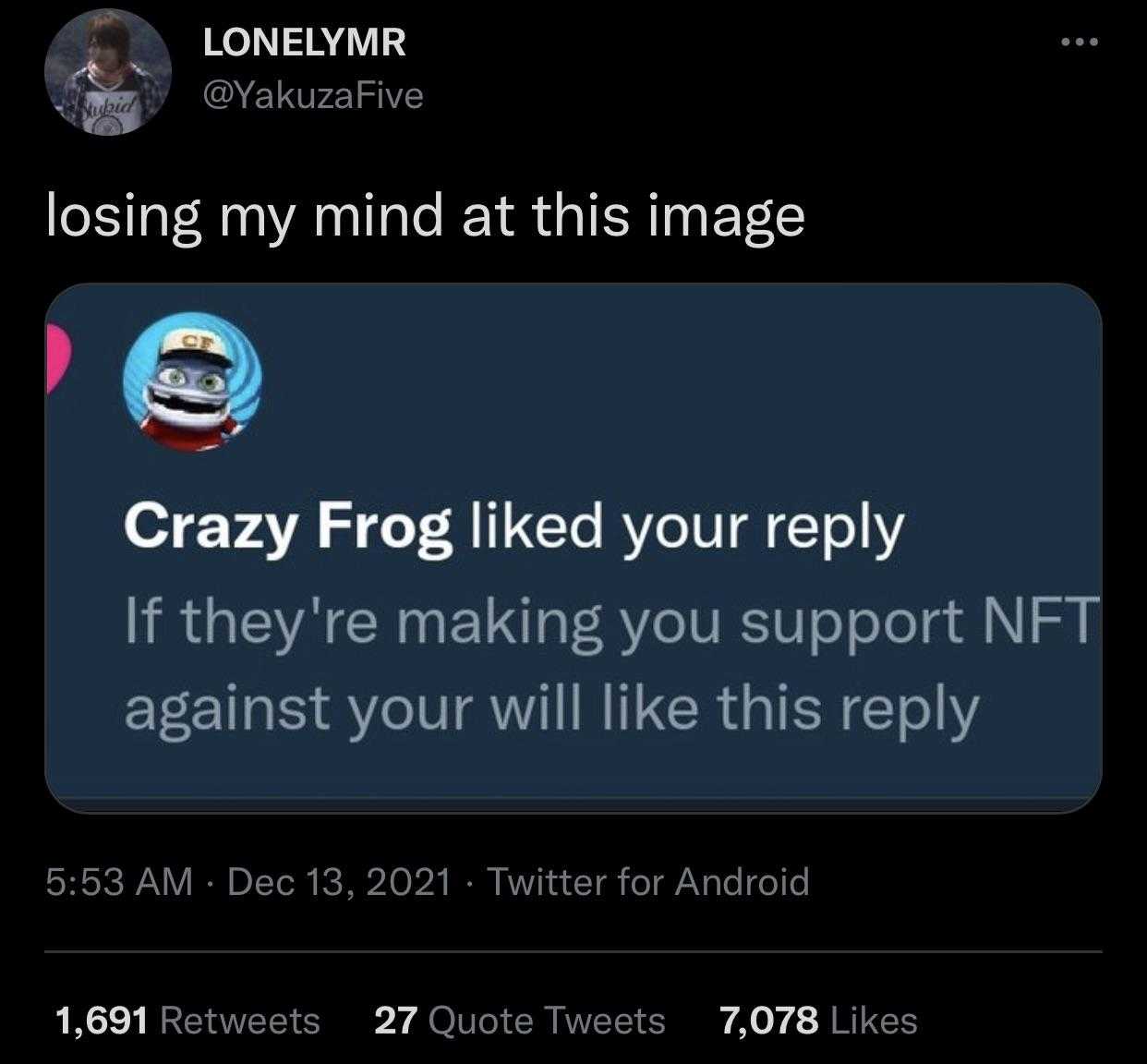 a screenshot of a tweet with a caption of a frog