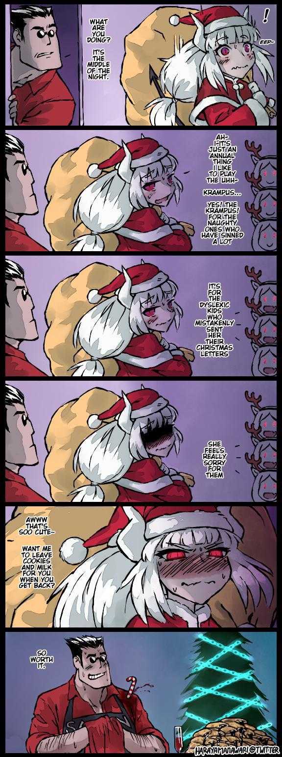 a comic strip with a cartoon of santa claus and a cat