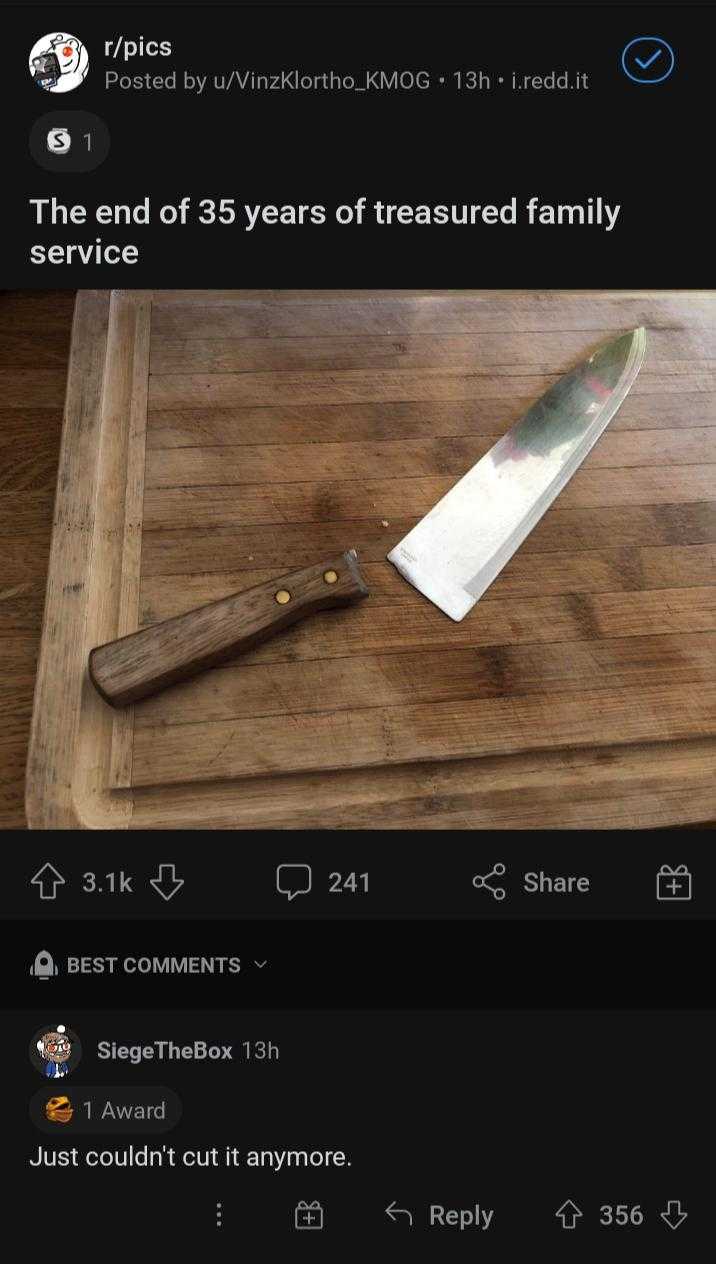 someone posted a picture of a knife on a cutting board