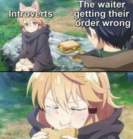 anime meme of a guy eating a sandwich with a girl in the background