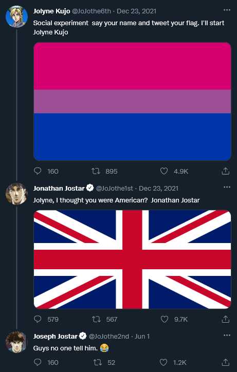 a screenshot of two twees with the same flag and the same text