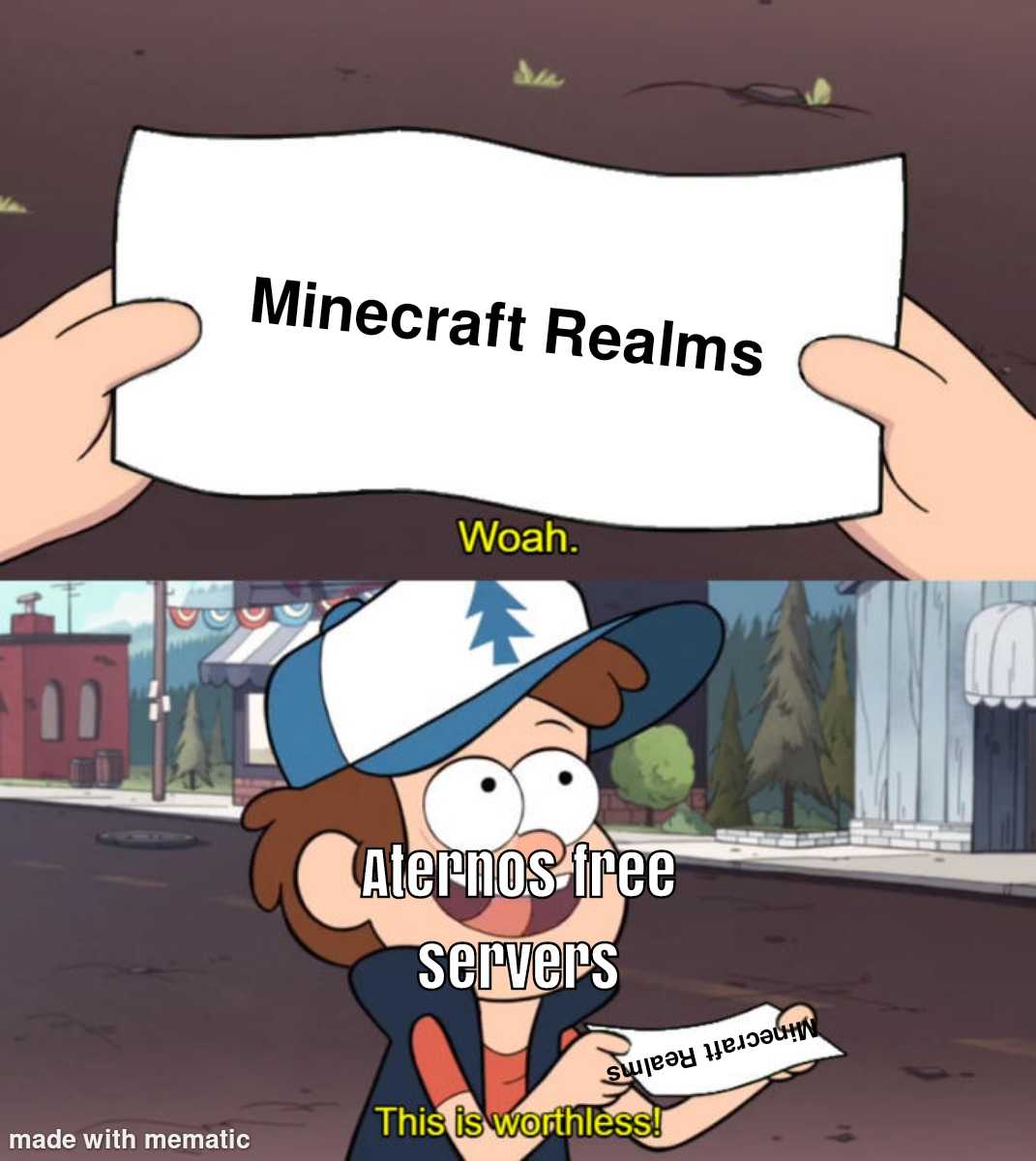 a cartoon picture of a man holding a sign that says minecraft remains