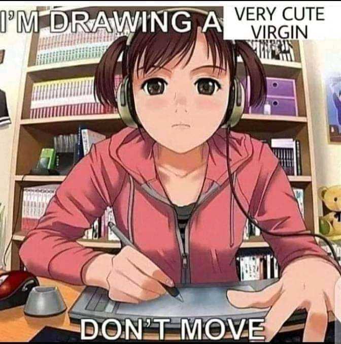 anime girl with headphones sitting at a desk with a computer