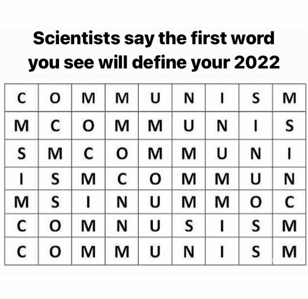 a black and white image of a crossword with the words, scientists say the first word you see will