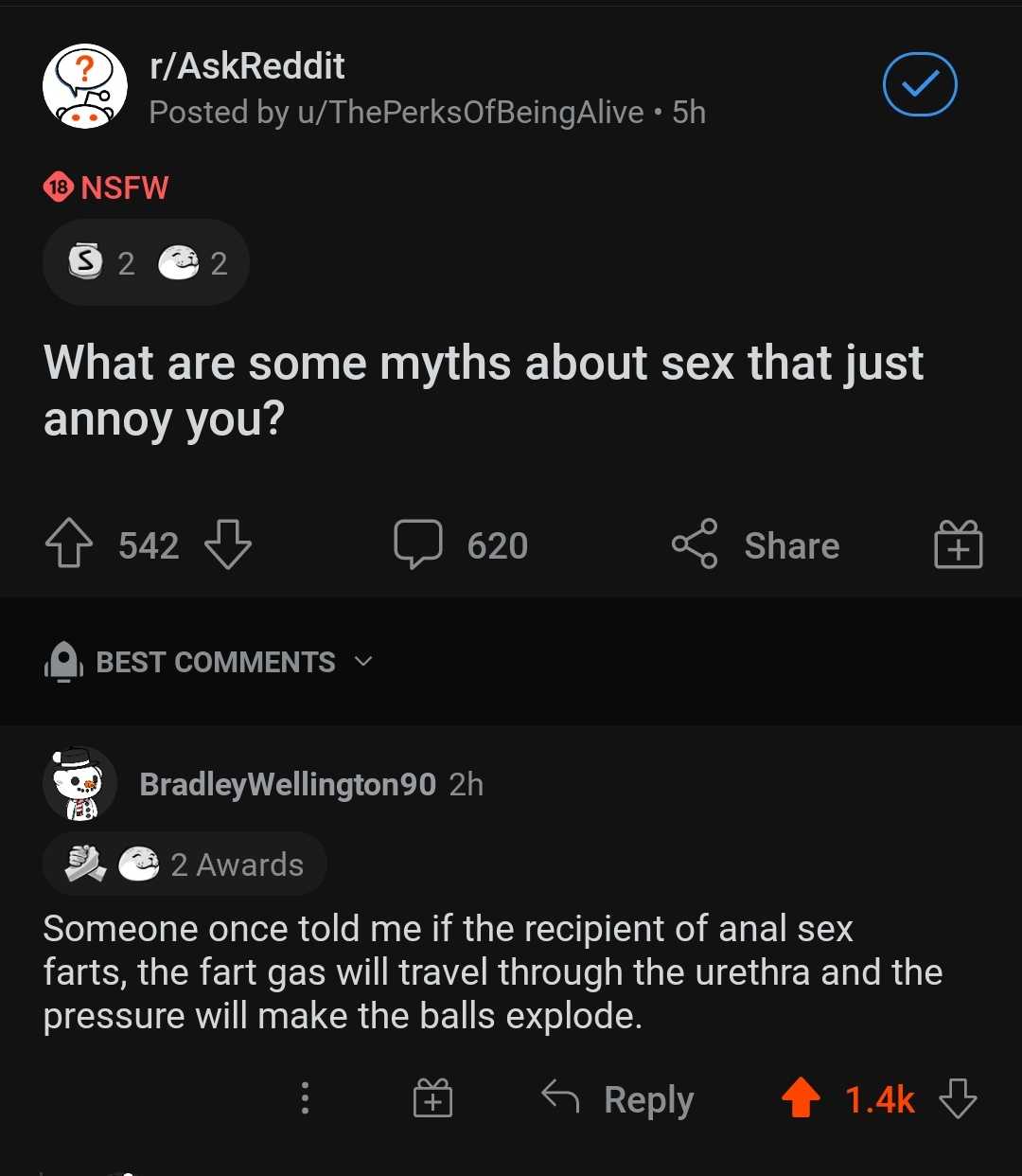 a tweet with a caption of what are some myths about sex that just annoy you?