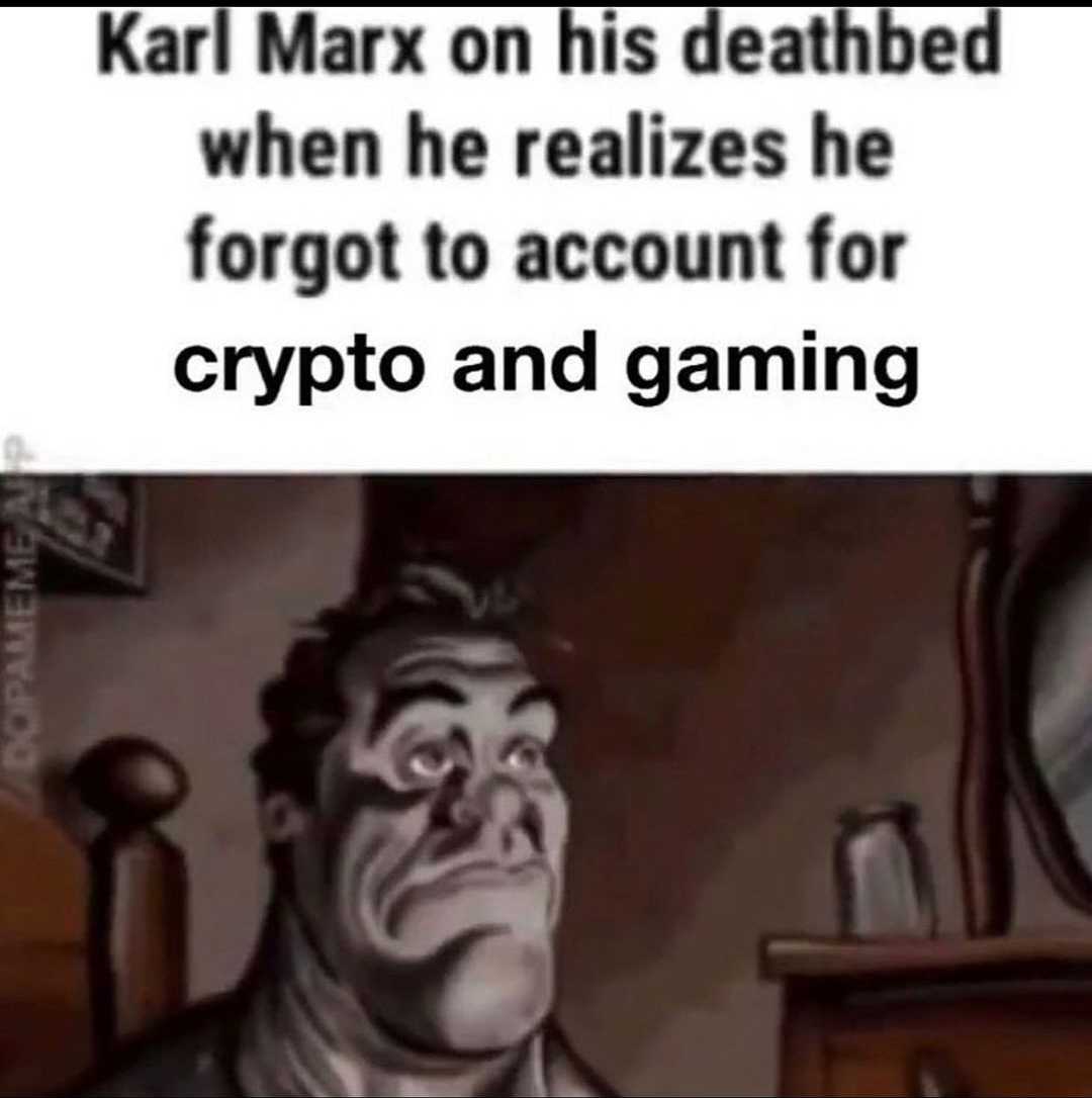 a cartoon picture of a man with a funny face and a caption that reads, karl marx on his