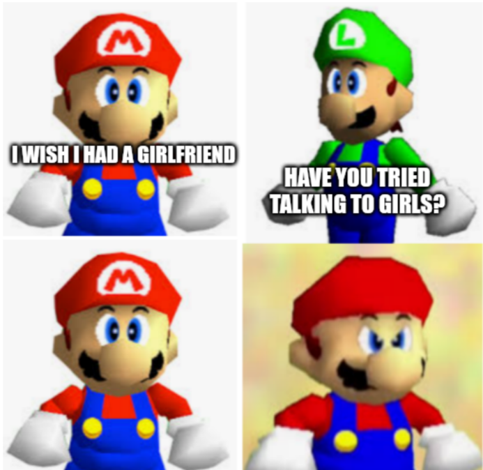 four different pictures of mario bros with different expressions