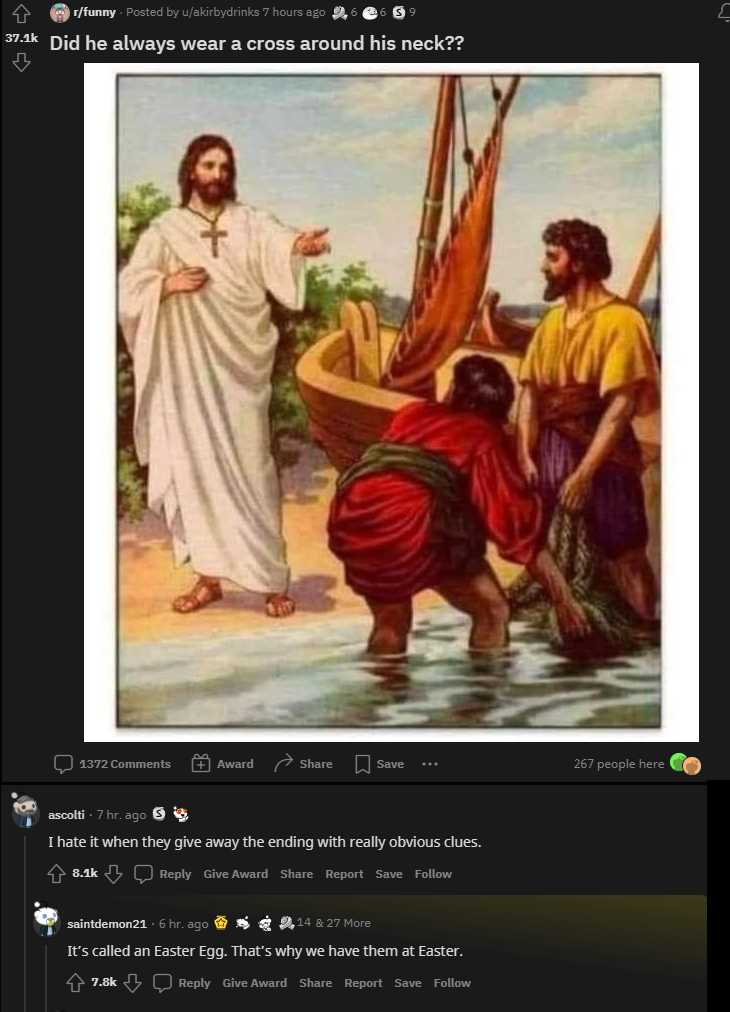 a screenshot of a twee with a picture of jesus and a man in a boat