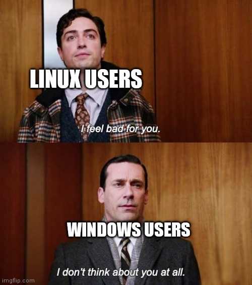 image of a man in a suit and tie with a caption of linux users