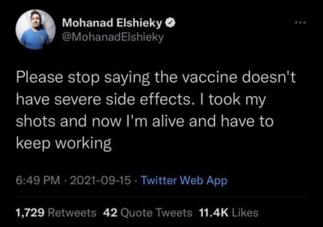 a tweet message from a man who is saying he ' s not using the vaccine