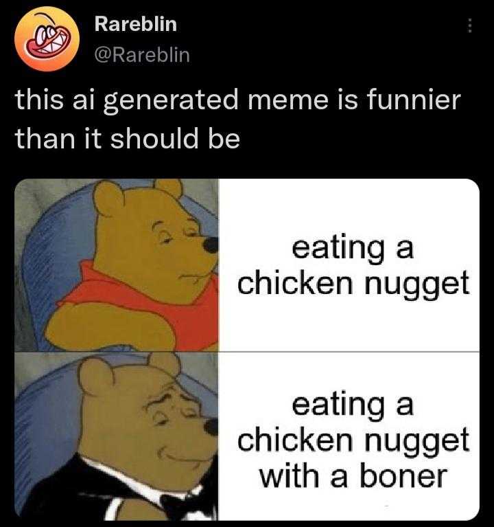 a cartoon of a man and a woman eating a chicken nugget with a boner