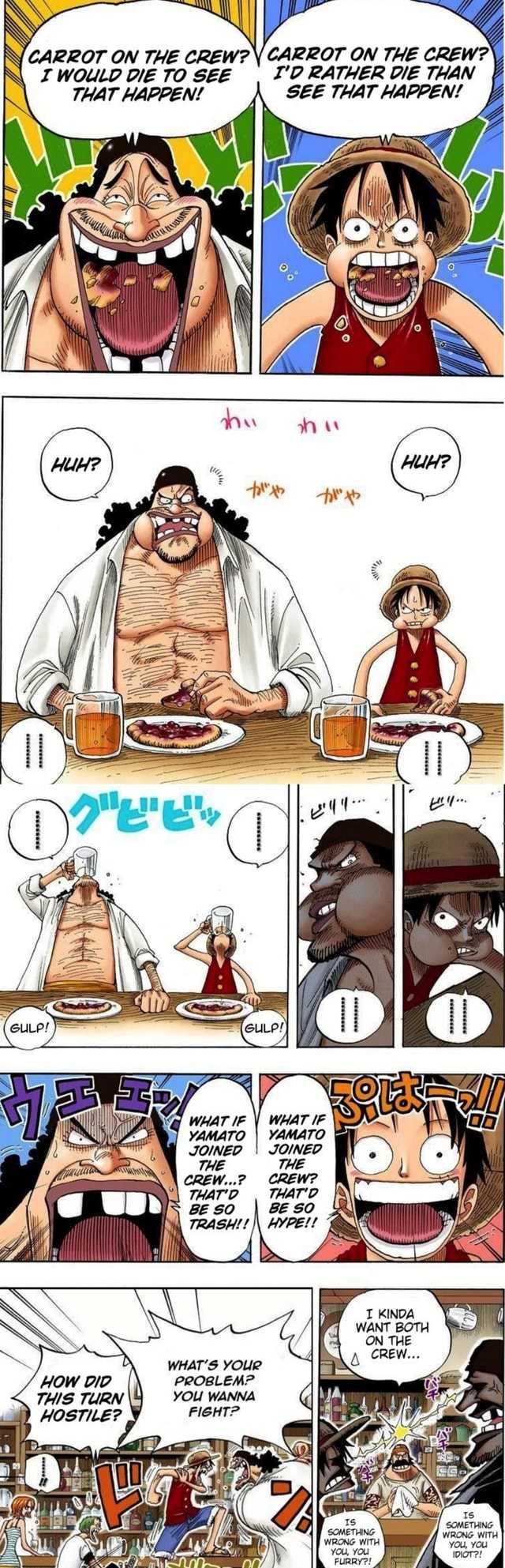 a comic strip with a cartoon of a man eating a meal