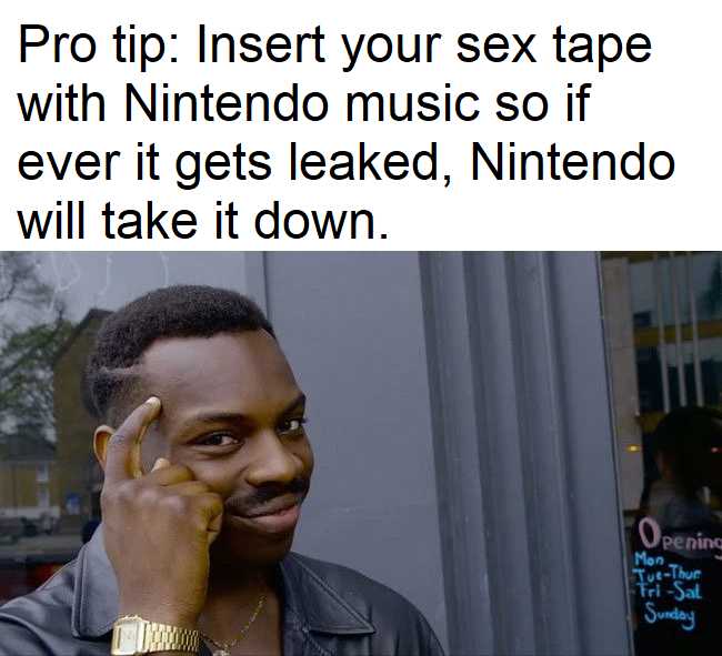 arafp insert your sex tape with nintendo music so if ever it gets leaked nintendo will take it down