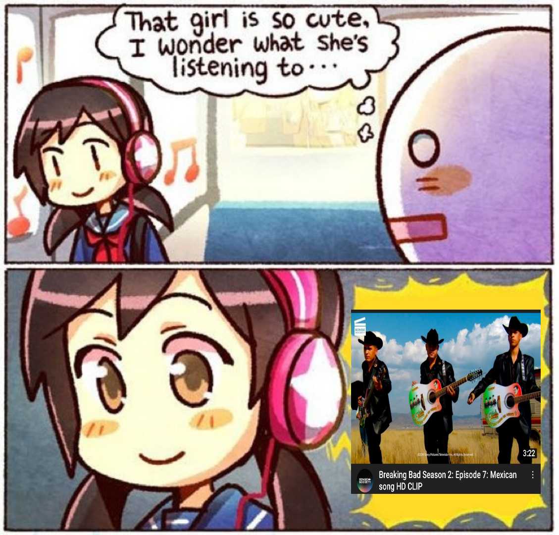 cartoon of a girl with headphones and a guitar playing music