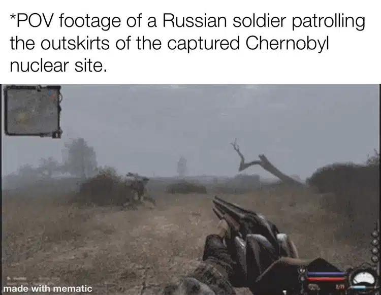 a picture taken from a video game showing a picture of a man shooting a rifle