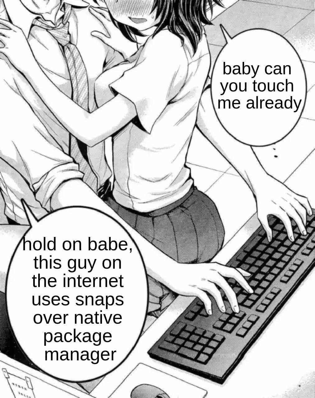 anime image of a man and woman kissing while using a computer