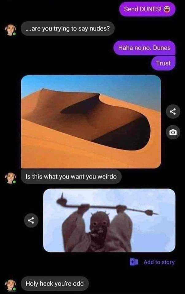 a close up of a text message with a picture of a person holding a sword