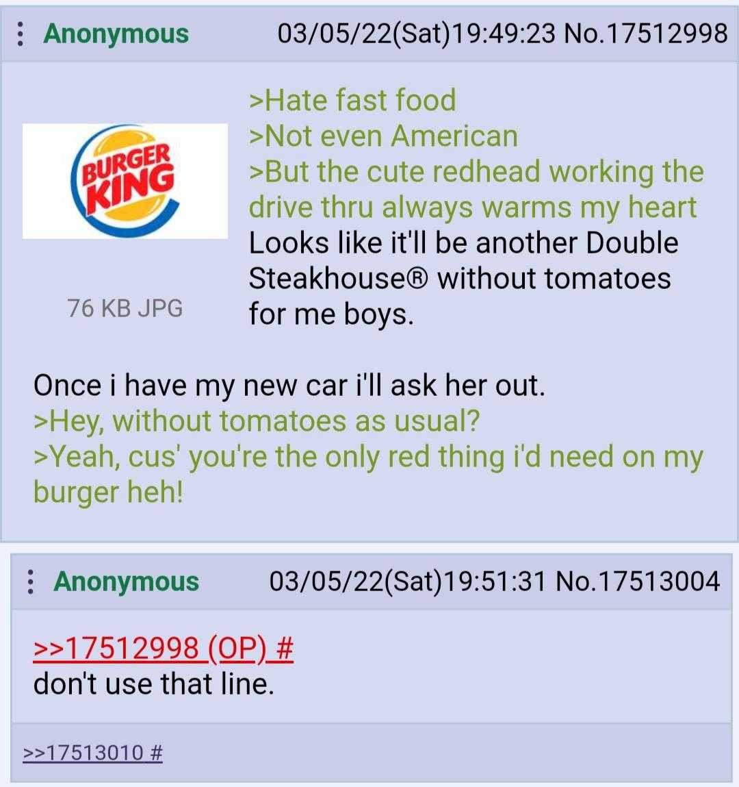 a screenshot of a text message from a burger king customer