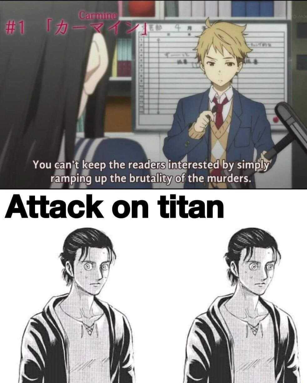 a cartoon picture of a man in a suit and tie with a caption that reads attack on titan