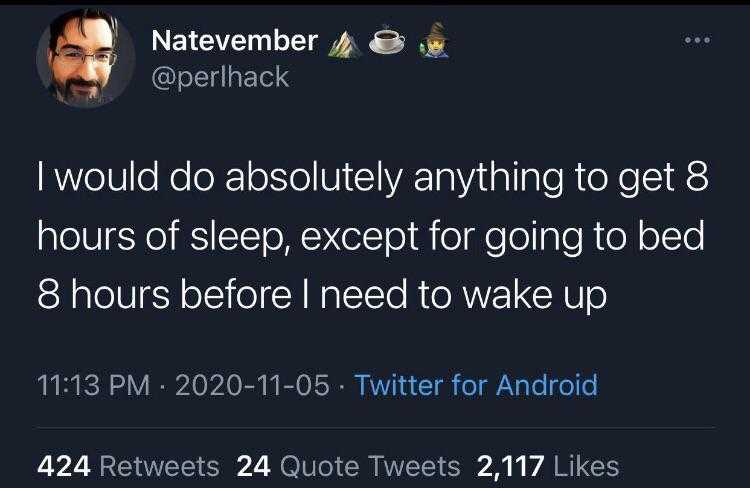 a tweet message from a man who is about to wake up