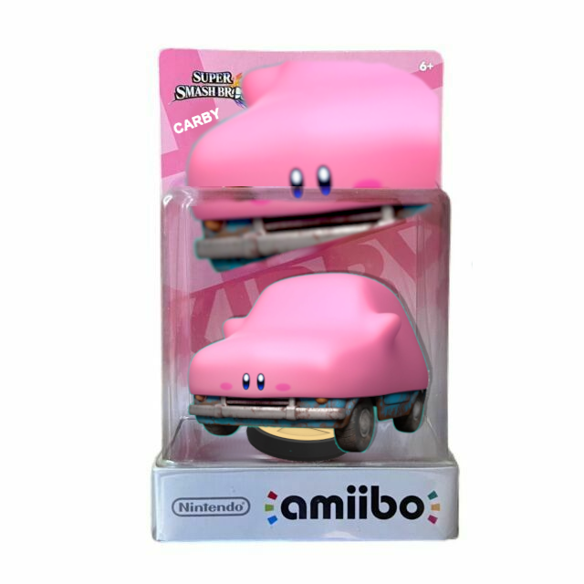 nintendo amiibo pink car with a blue nose and eyes