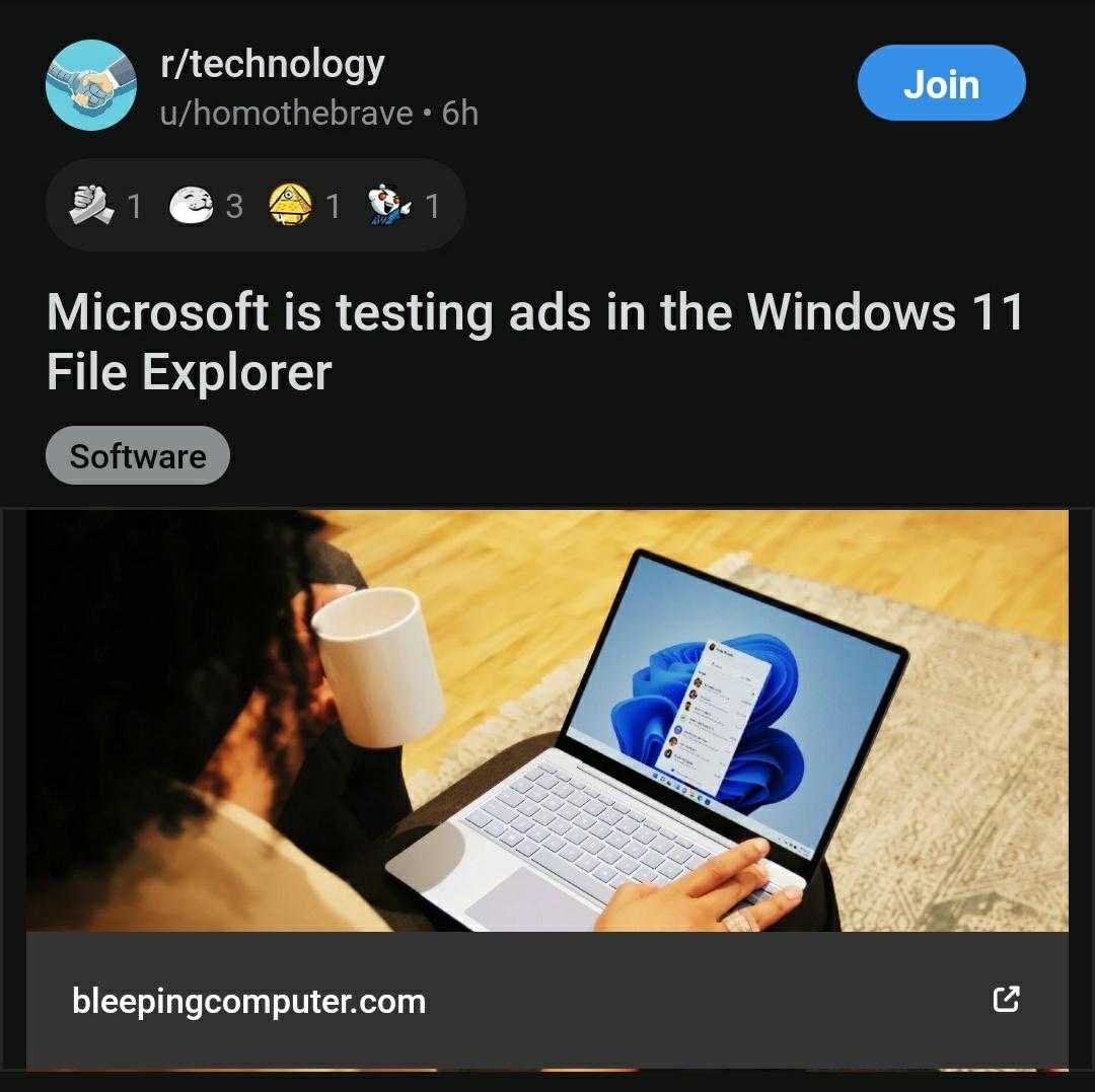 someone is testing ads in the windows 1 file explorer