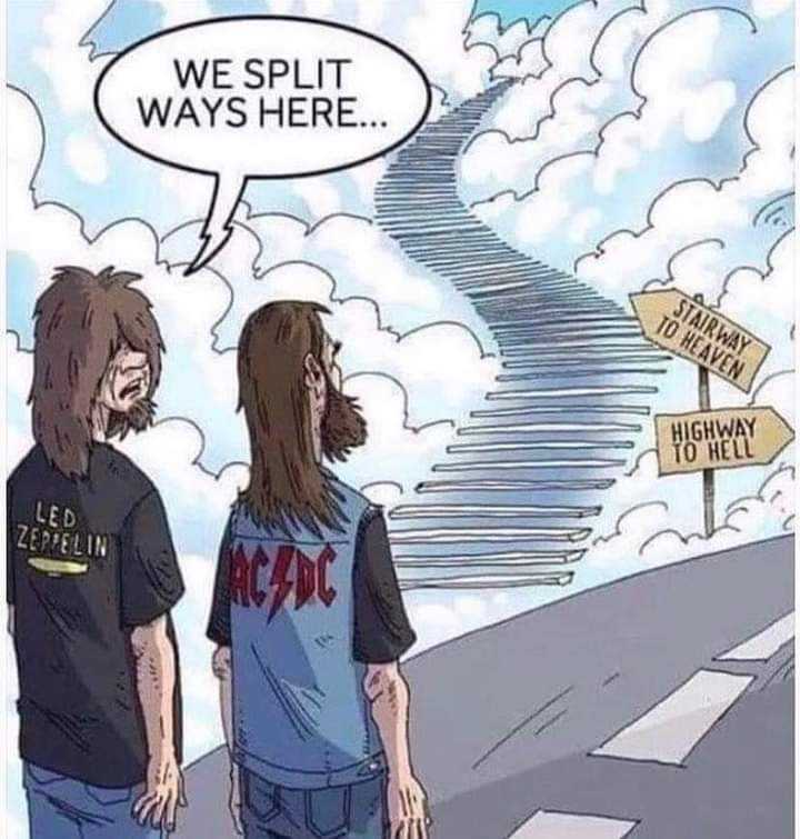 cartoon of two people standing on a road with a sign saying we split it ways here