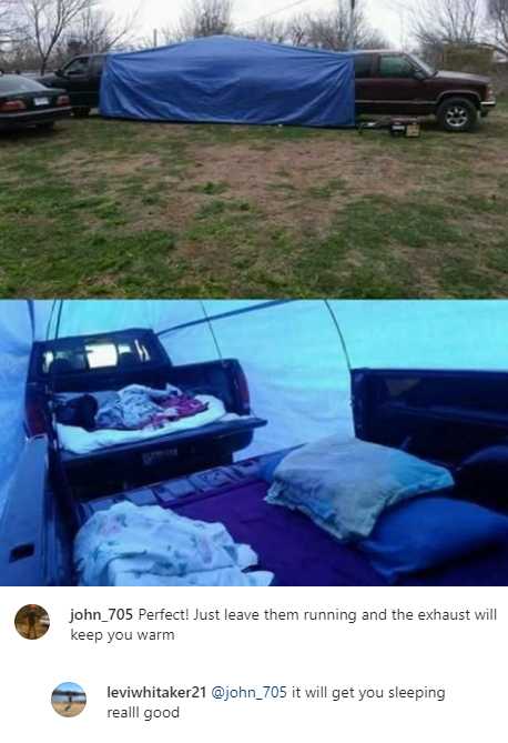 a couple of pictures of a car and a tent with a mattress