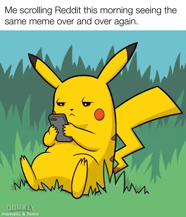 a cartoon image of a pikachu sitting in the grass with a cell phone