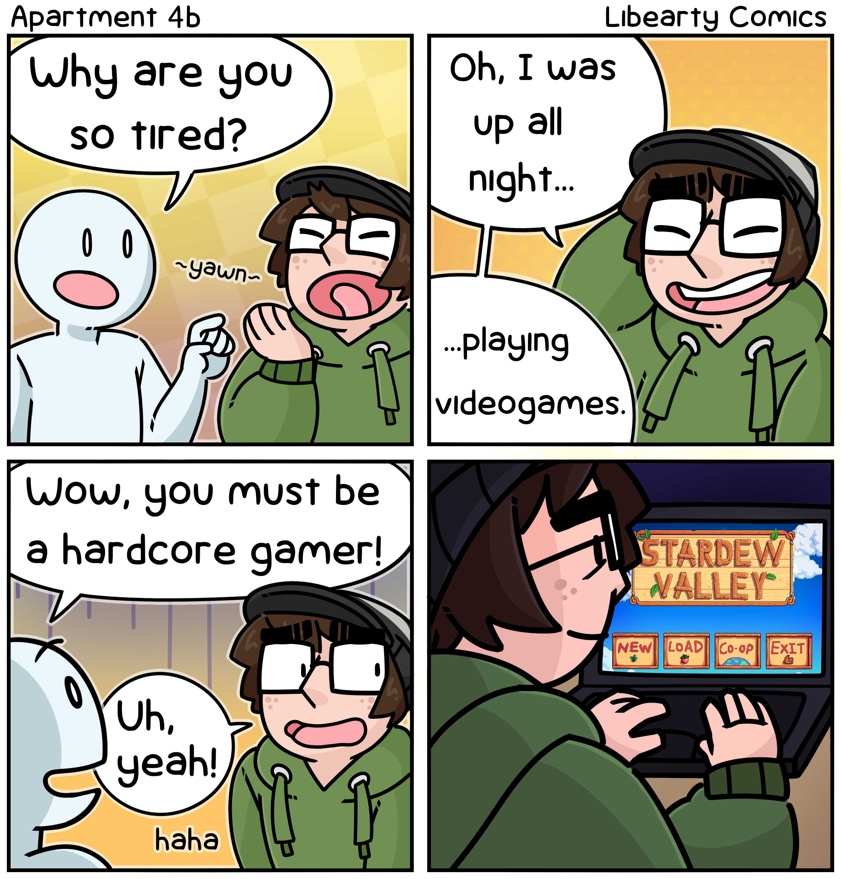 cartoon of a comic strip with a guy playing video games