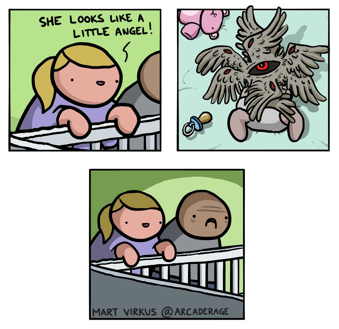 a cartoon of a woman and a baby in a crib