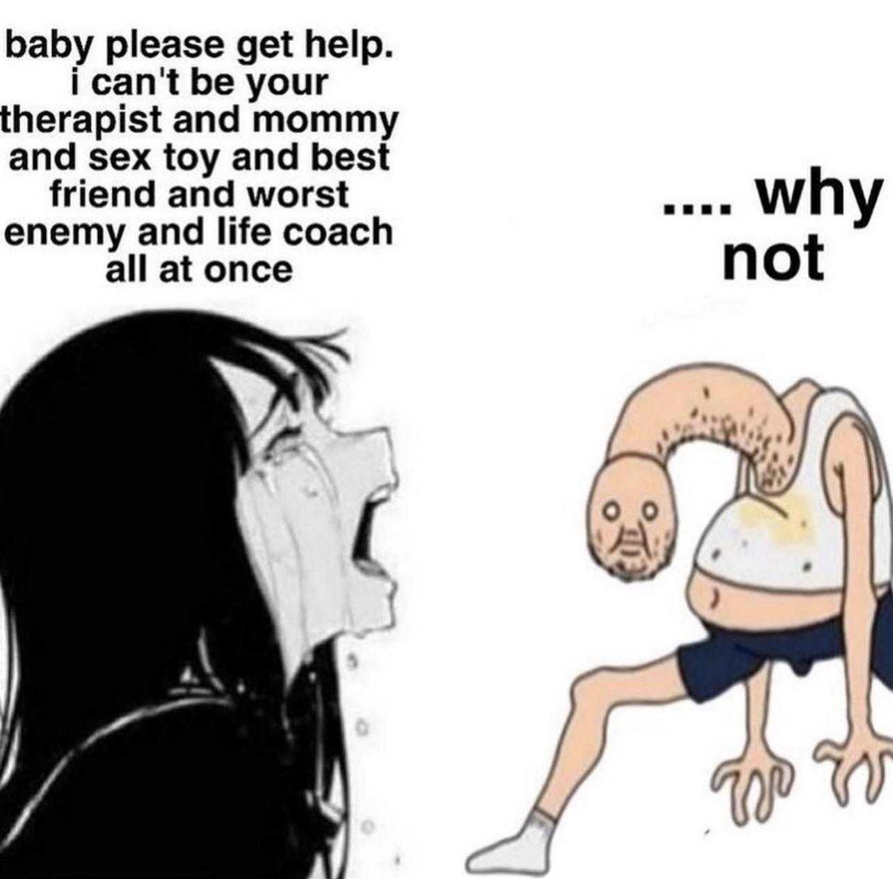 cartoon of a woman with a baby on her back and a man with a baby on his back