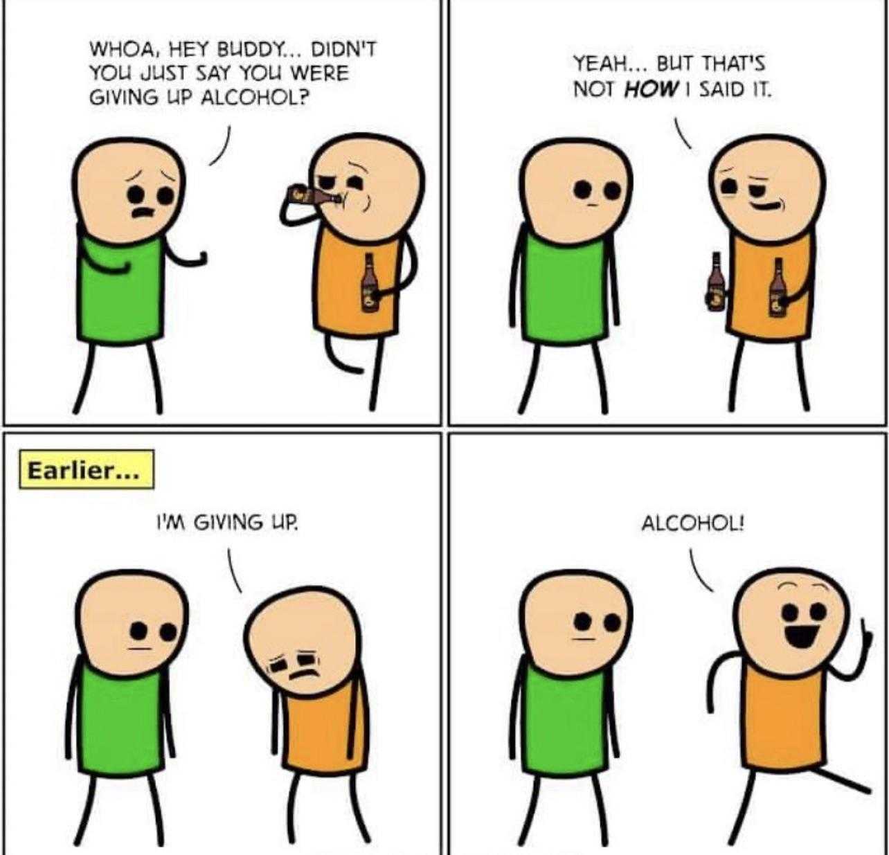 a cartoon of a man talking to another man about alcohol