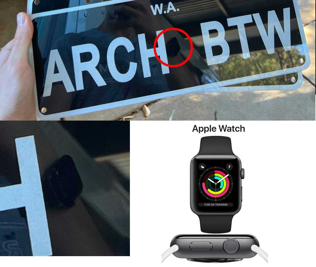 there is a picture of a sign that says arch btw and a watch