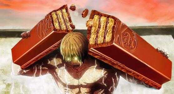 anime character holding two chocolate bars over his head