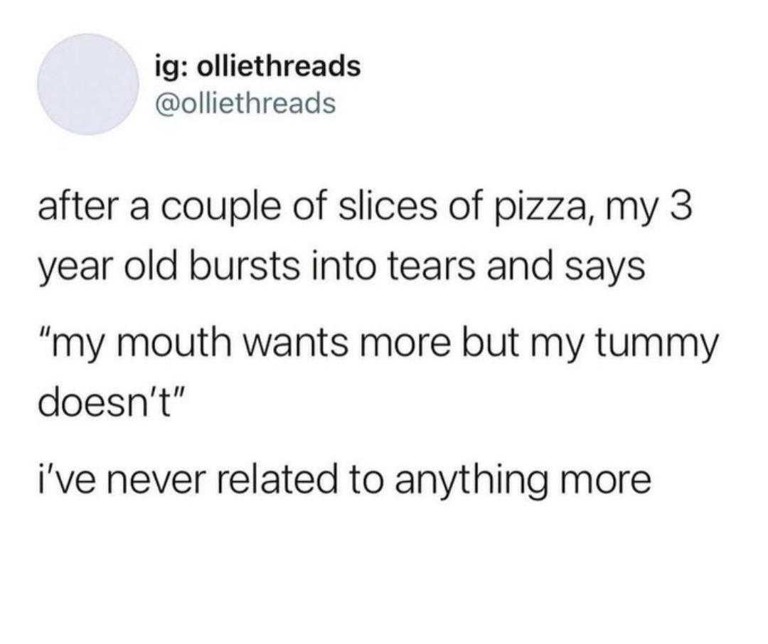 a tweet with a picture of a pizza and a caption that reads, after couple of slices