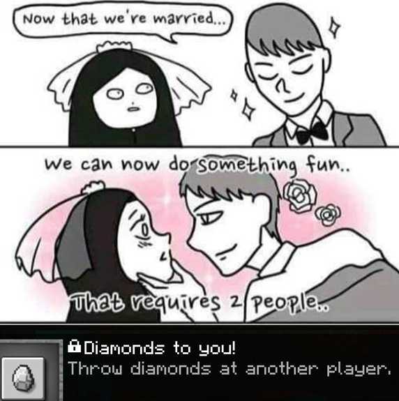 cartoon of a woman and man sharing a joke about diamonds