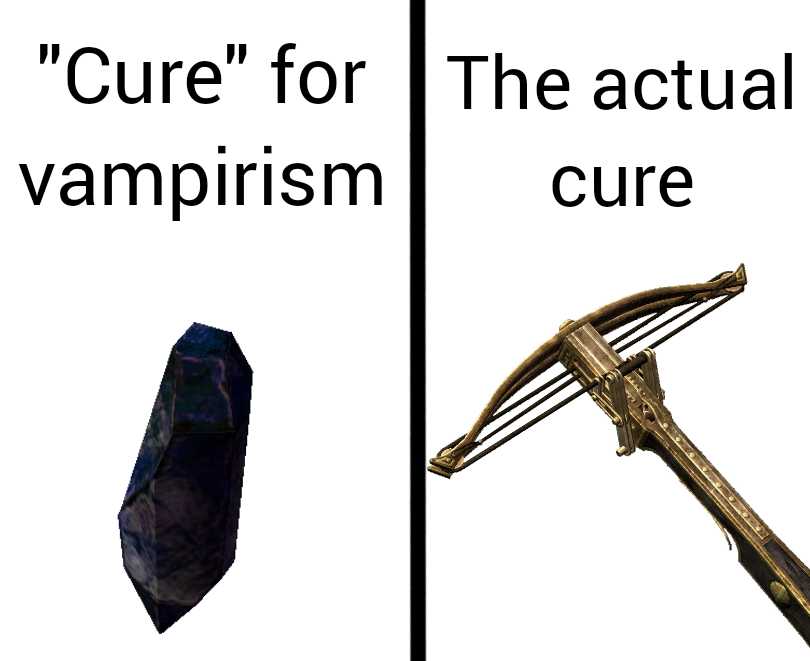 there are two pictures of a hammer and a rock with the words cure for the actual vampire