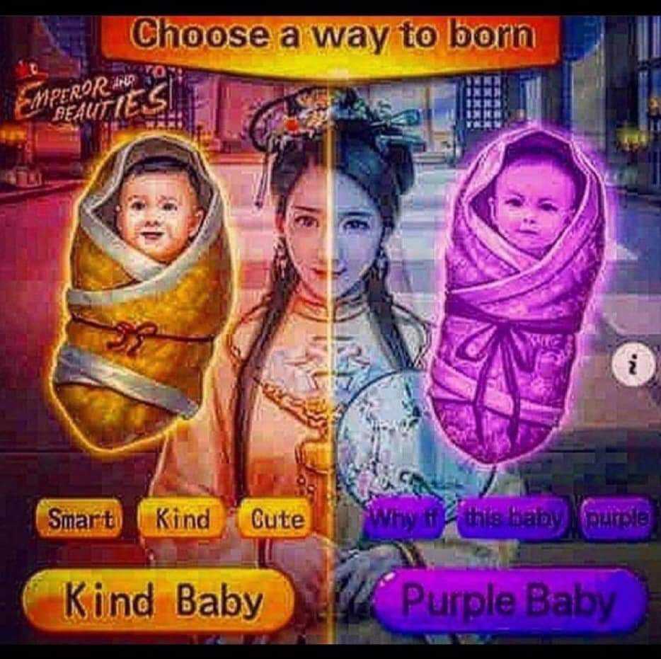 a close up of a child ' s picture on a screen with a purple baby