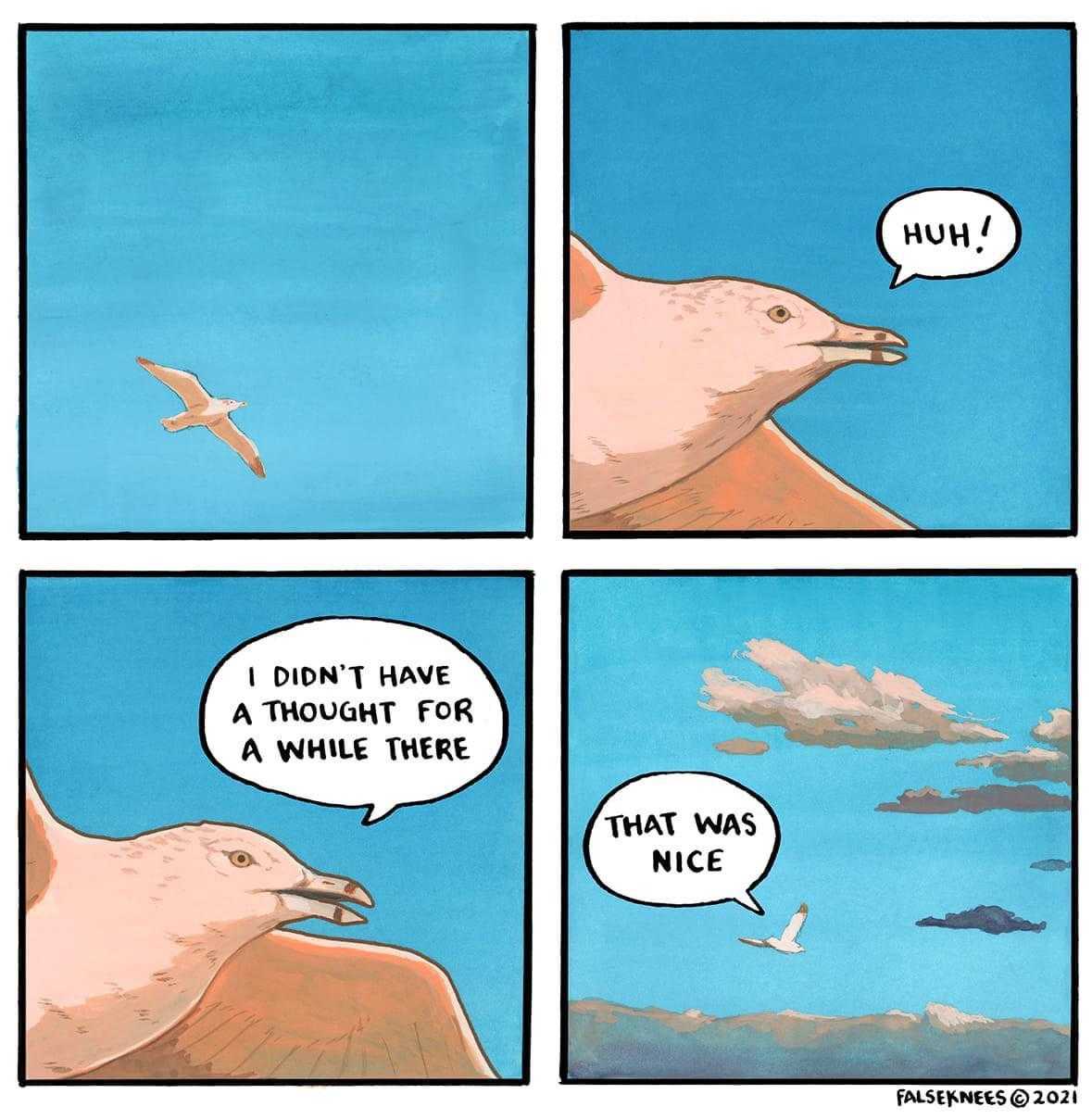 a cartoon of a bird flying through the air with a speech bubble